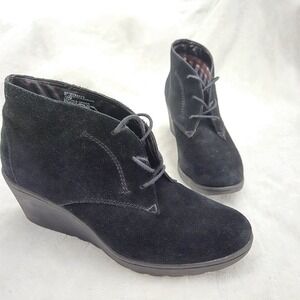 White Mountain Ankle Boots Womens Sz 10 M Black Leather Almond Toe Casual Bootie
